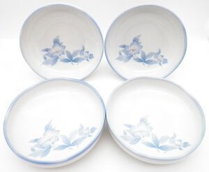 Japaneses Tsubaki Donburi Bowls Set of 4 Blue Camilla 6.5" diameter